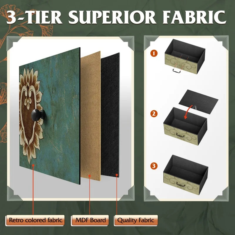 9-Drawer Tall Storage Fabric Dresser Steel Frame, Wood Top