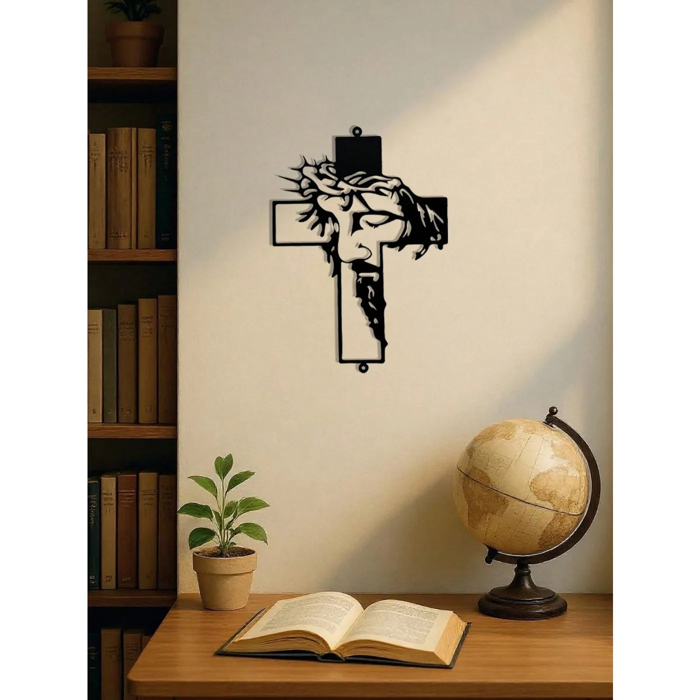 Handcrafted Jesus Metal Cross Sculpture – Rustic Faith Wall Art