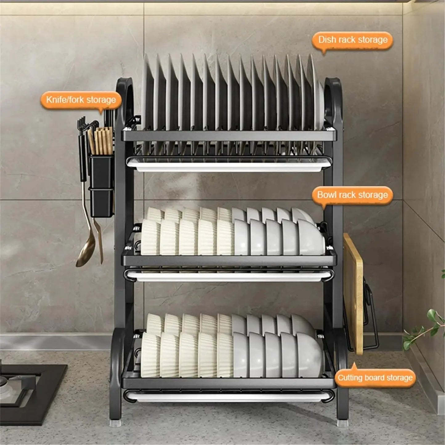 Three-Tier Kitchen Countertop Large Capacity Dish Drainer