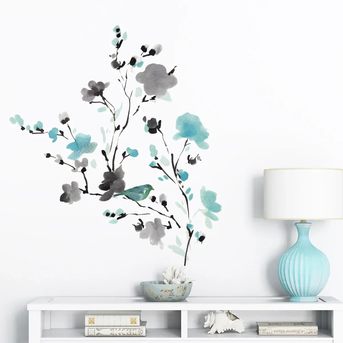 Bird & Peach Blossom Elegant Floral Window & Wall Décor Sticker