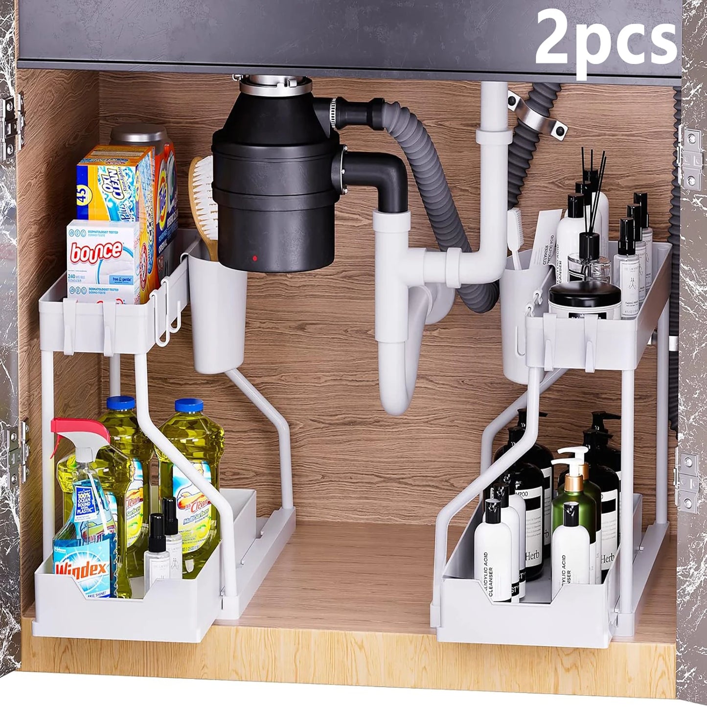 2-Piece Double-Tier Pull-Out Storage Rack
