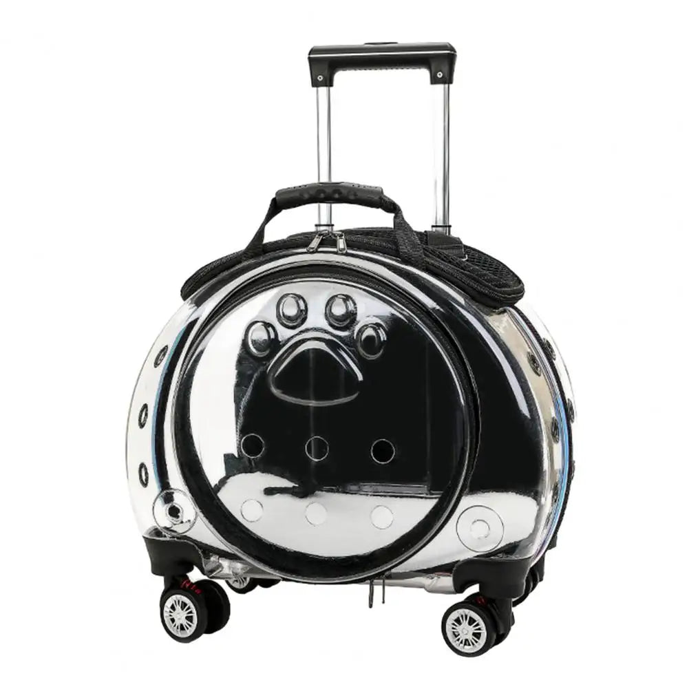 Clear Travel Backpack with Ventilation Holes and Silent Wheels for Pets