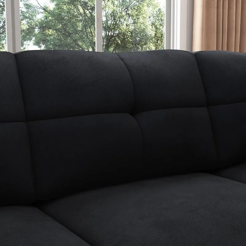 Convertible L-Shaped Sectional Sofa – Velvet Black, Reversible for Small Apartments
