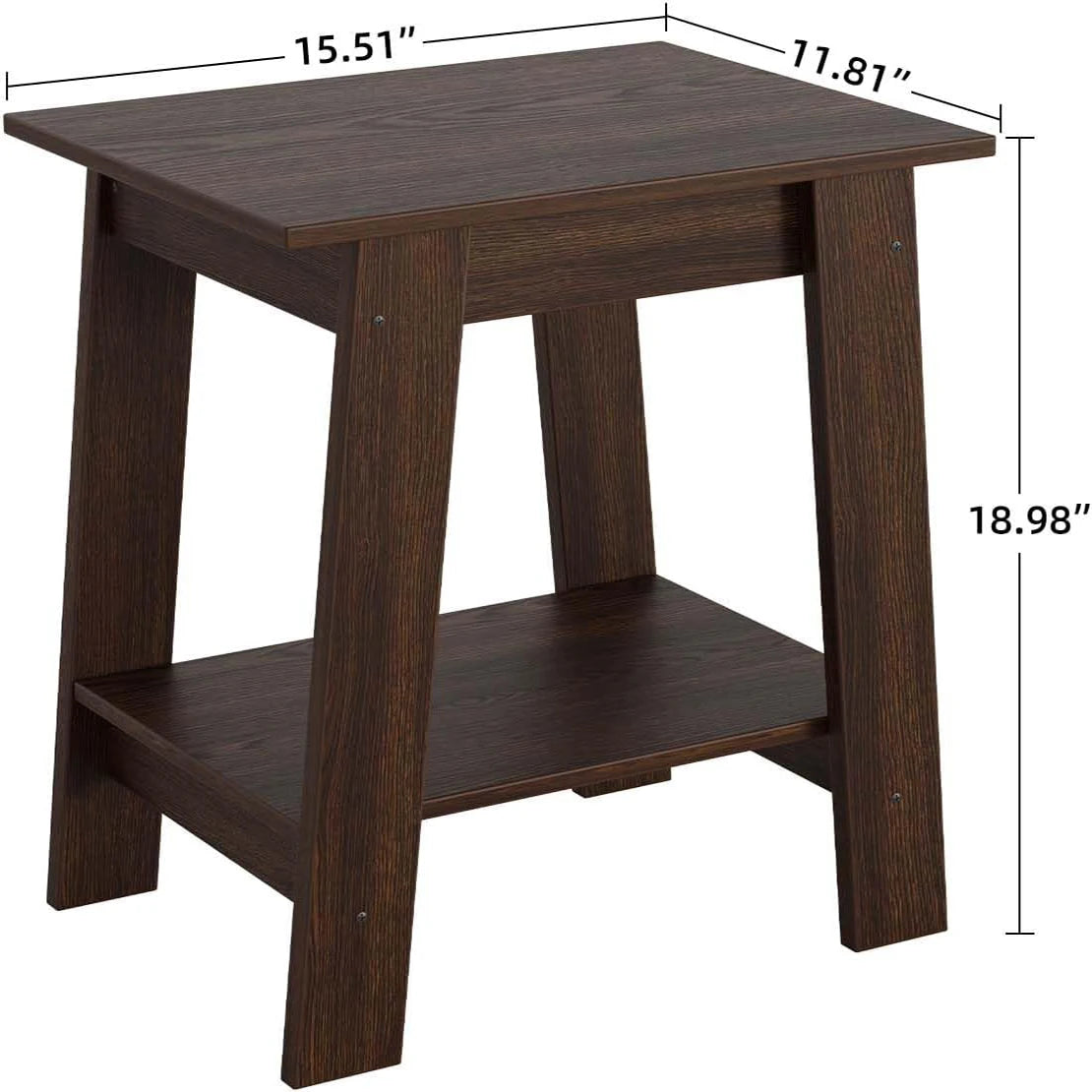 Minimalist Wooden End Table with 2-Tier Storage Shelf