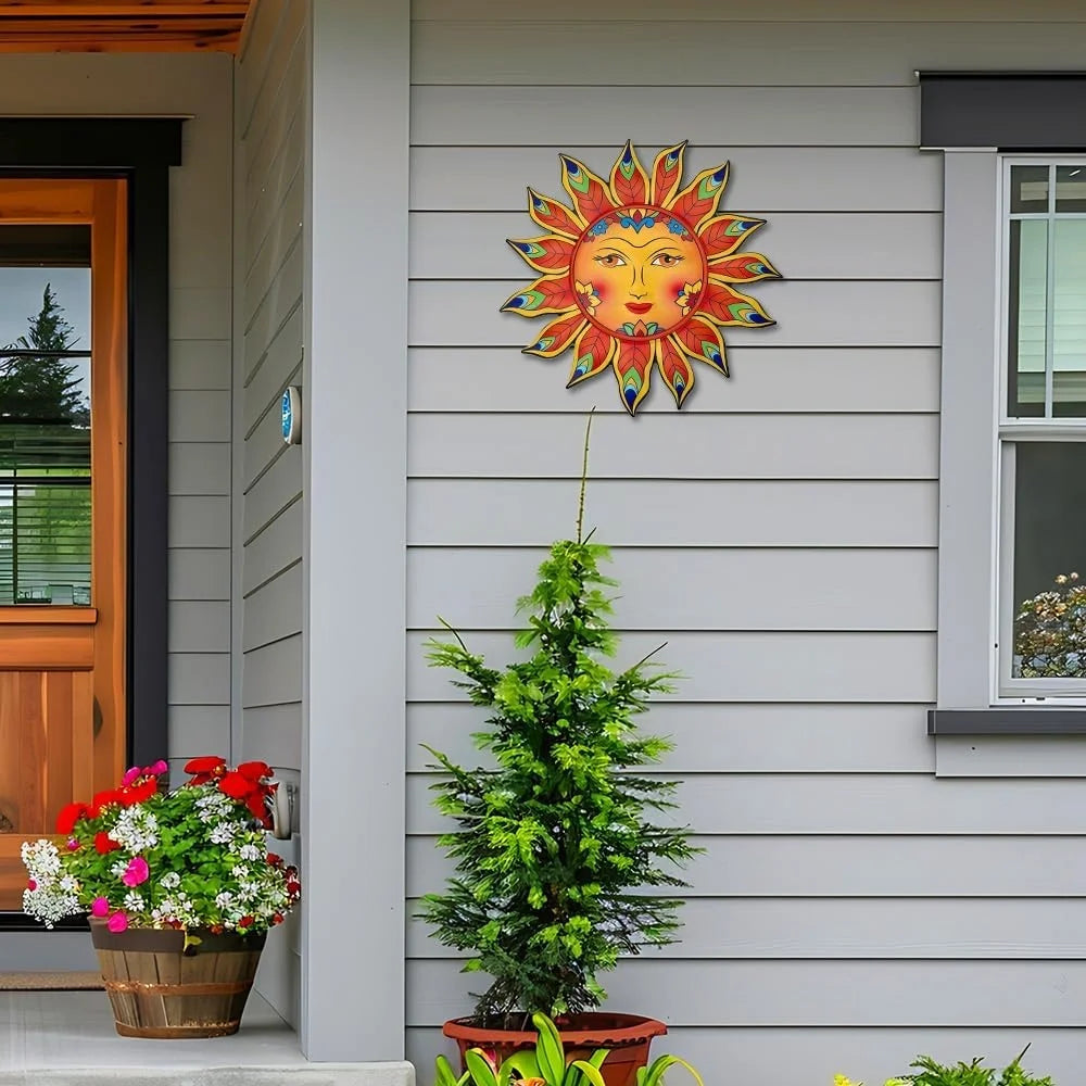 Metal Sunflower Wall Art – Handmade Hanging Decor Warm Face, Bright Flames