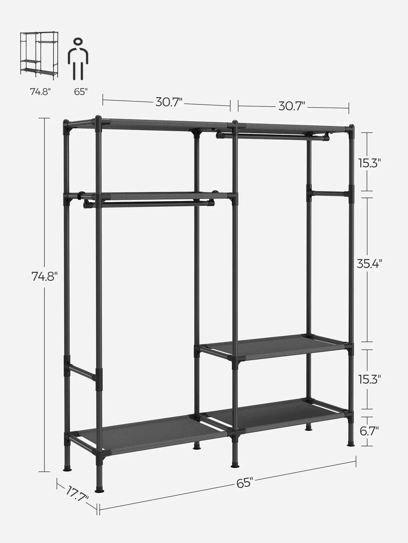 SONGMICS 74.8" Heavy-Duty Garment Rack with Shelves
Premium Description: