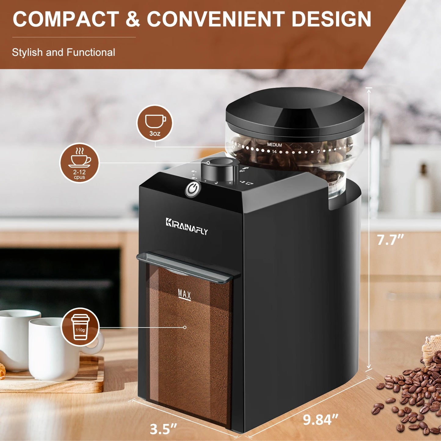 Electric Coffee Bean Grinder – Perfect for Espresso, French Press & Drip Coffee