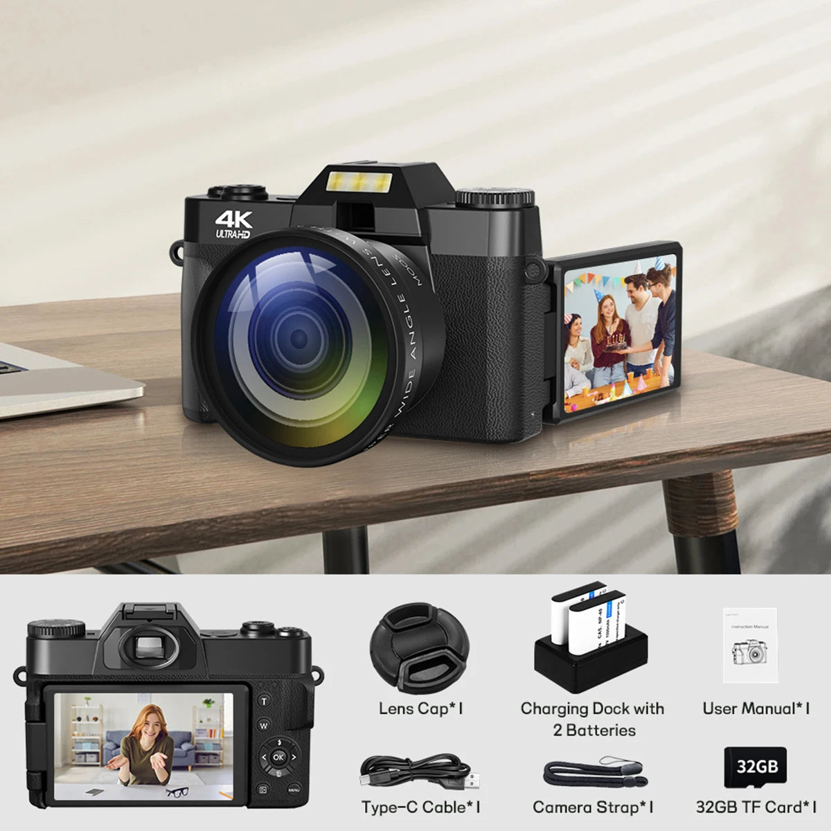 Digital Camera with Wi-Fi – Webcam & Camcorder with Wide-Angle Lens