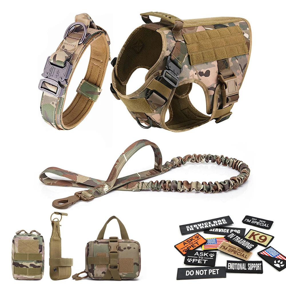 Tactical Dog Vest – Large Breed Harness with Bags, Patches, Collar & Leash