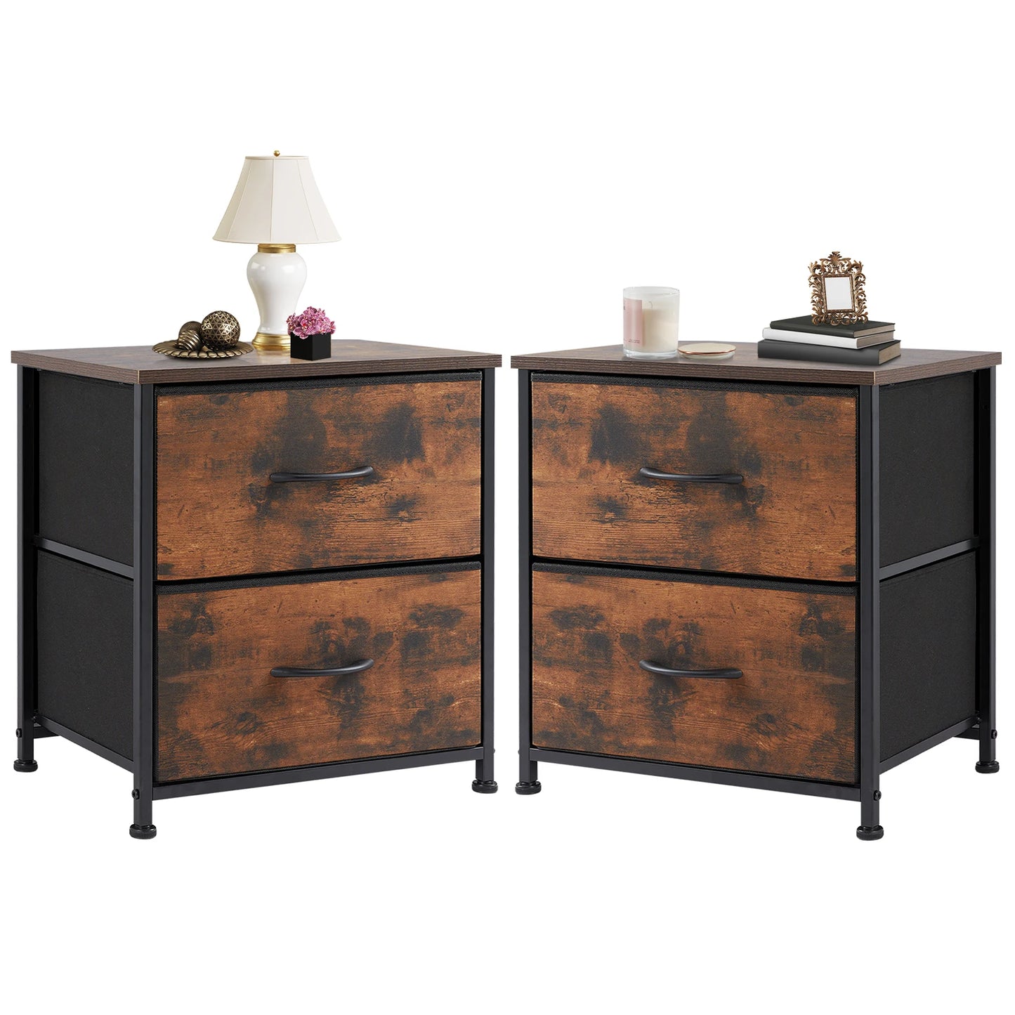 JHK Nightstand with 2 Fabric Drawers – Bedside Storage Cabinet