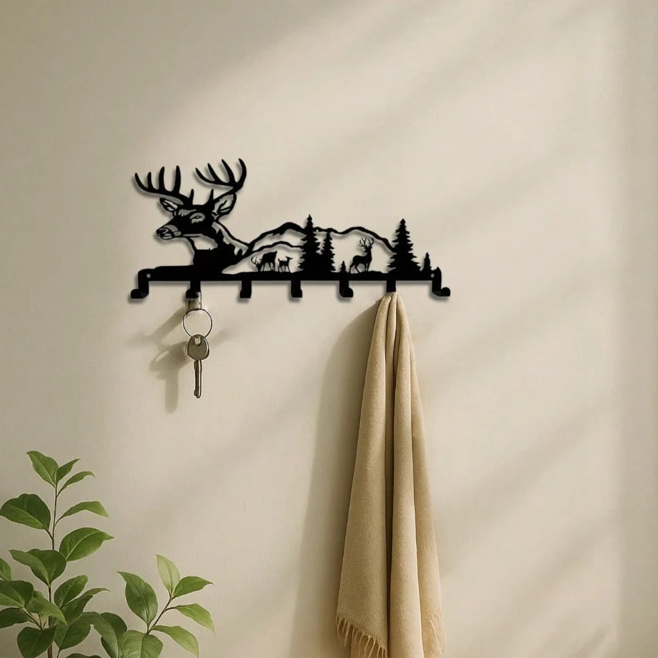 Deer & Forest Wall Sculpture Key Holder Nature-Inspired Organizer