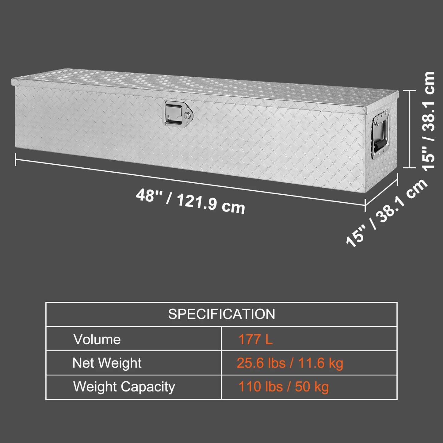 VEVOR Heavy Duty Aluminum Truck Bed Toolbox – Diamond Plate Toolbox