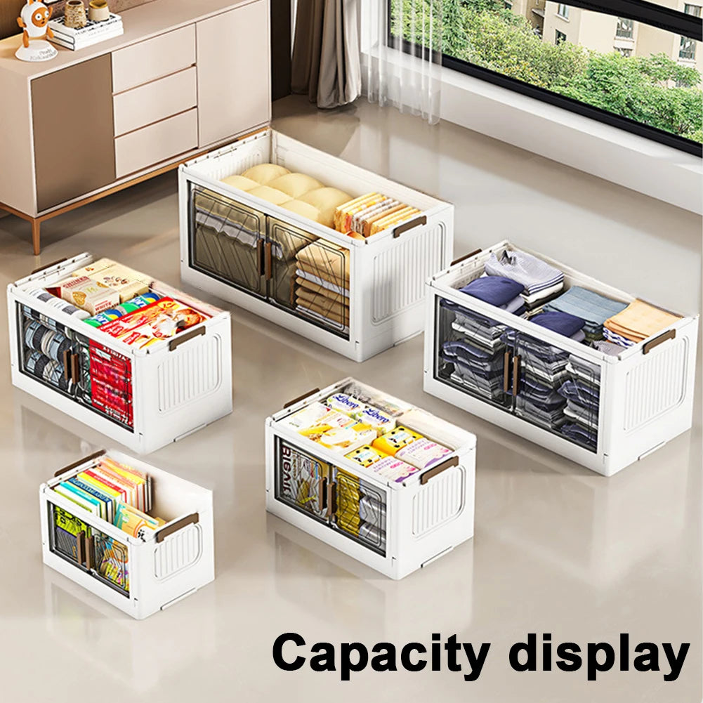Stackable Plastic Storage Bins with Lids, Doors & Wheels – Foldable Closet Organizer