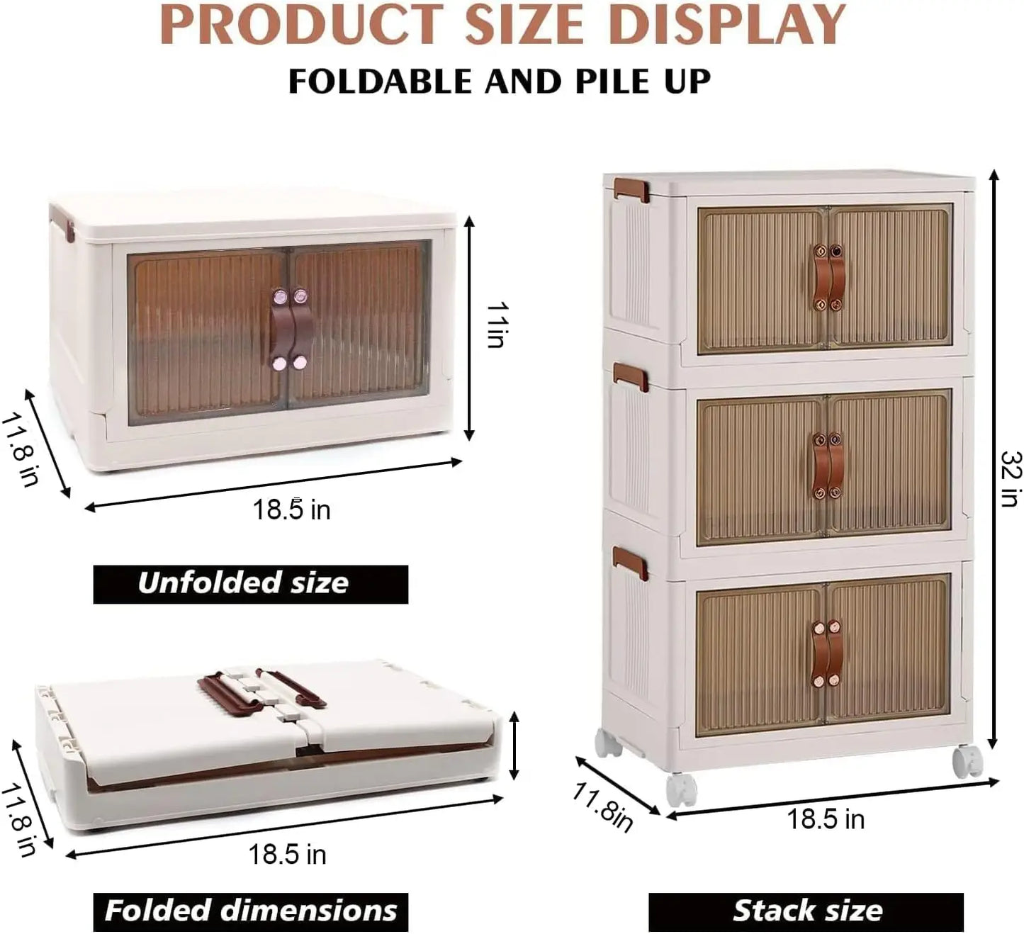 3-Tier Foldable Storage Box with Wheels – Stackable Organizer