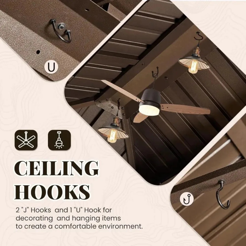 10x12 FT Galvanized Steel Gazebo, Hardtop Pavilion with Netting for Outdoor Parties