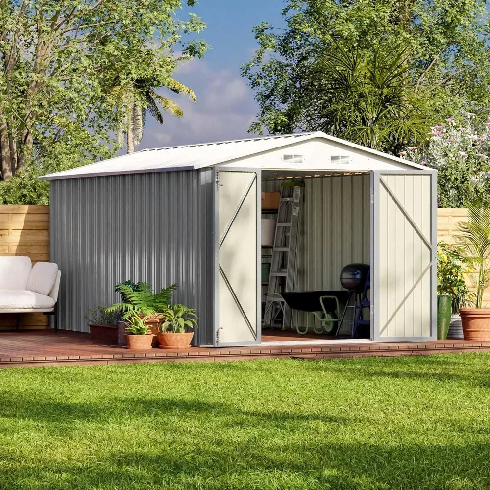 Outdoor Steel Utility and Tool Storage Shed, Lockable Doors