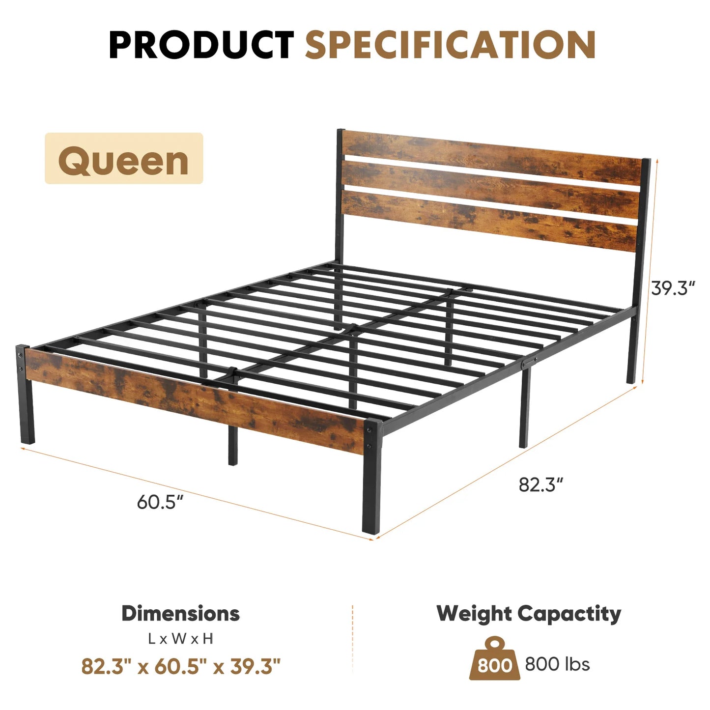JHK Queen Metal Platform Bed Frame with Headboard & Footboard
