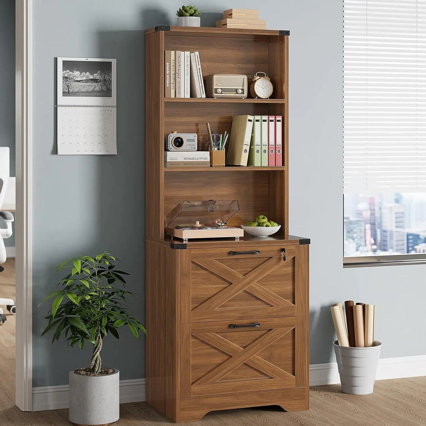 2 Drawer Farmhouse Wood Filing Cabinet Home Office with Adjustable Storage Shelf