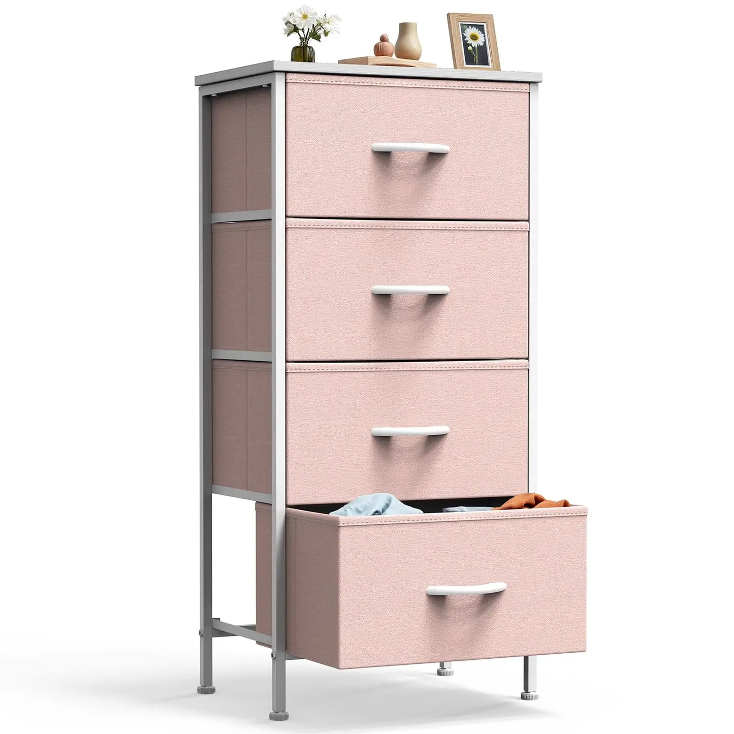 JHK 4-Drawer Fabric Nightstand with Steel Frame