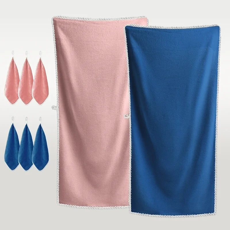 8PCS Luxury Microfiber Flannel Bath Towel Set Plush Towels