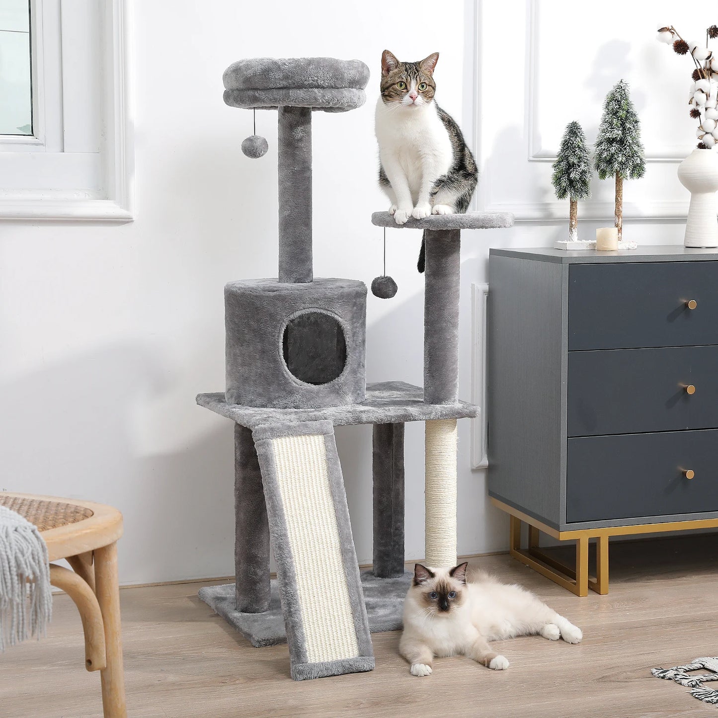 Multi-Level Indoor Climbing Furniture with Scratching Post and Cozy Condo
