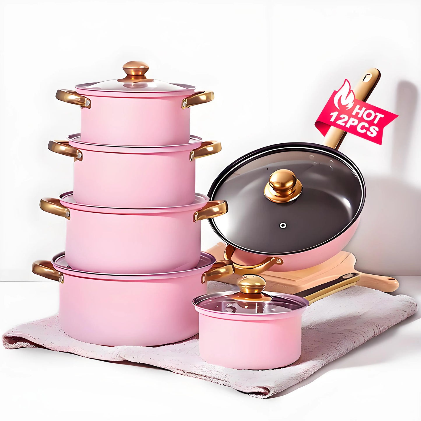 Stainless Steel Red Cookware Set – Non-Stick Kitchen Cooking Solution