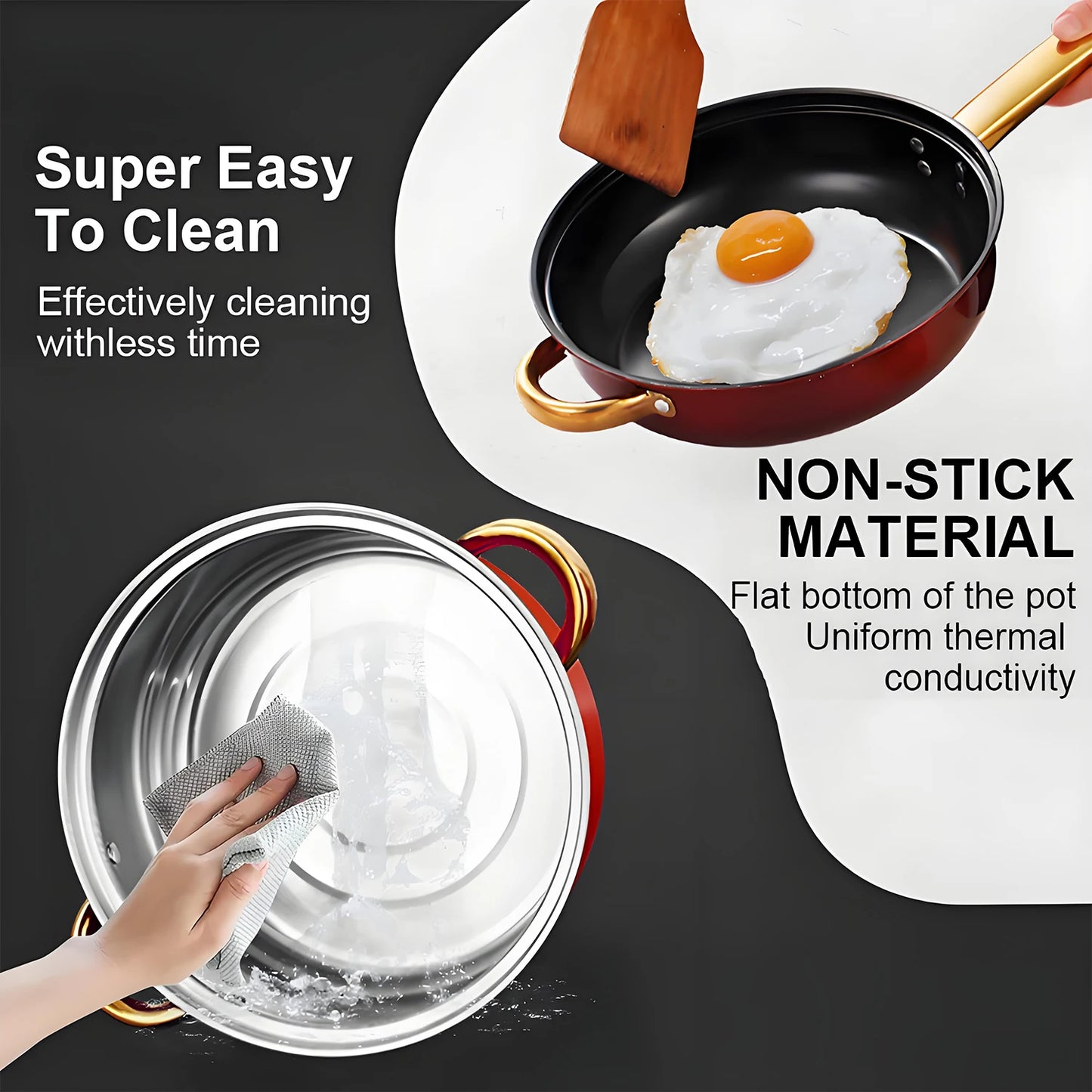 Stainless Steel Red Cookware Set – Non-Stick Kitchen Cooking Solution