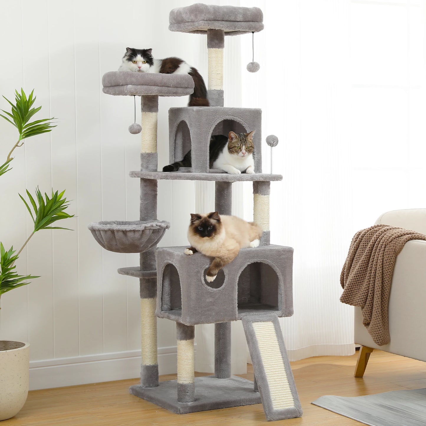 Multi-Level Indoor Climbing Furniture with Scratching Post and Cozy Condo