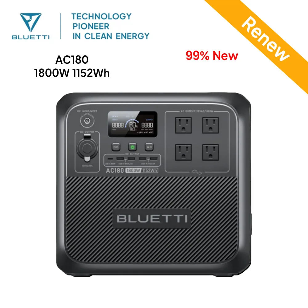 BLUETTI AC180 Solar Portable Power Station – 1800W, 1152Wh Smart Generator