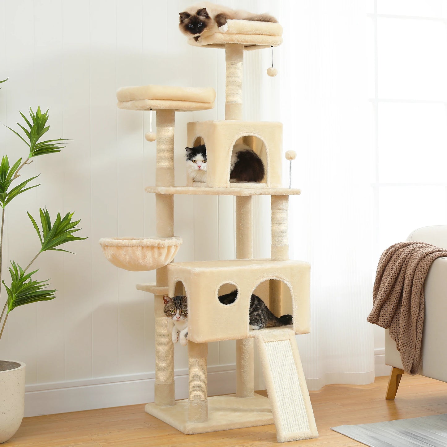 Multi-Level Indoor Climbing Furniture with Scratching Post and Cozy Condo