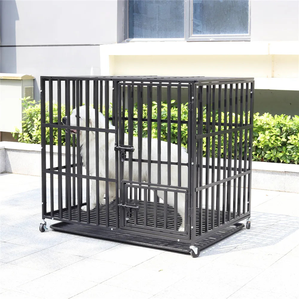 Rolling XXL Dog Crate – Heavy-Duty Metal Removable Tray