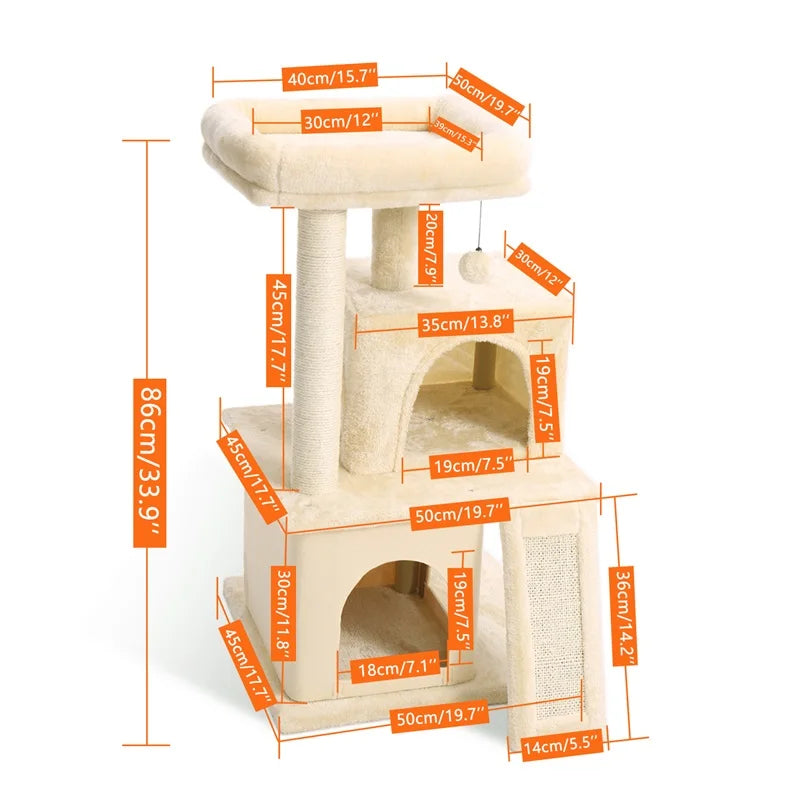 Multi-Level Indoor Climbing Furniture with Scratching Post and Cozy Condo