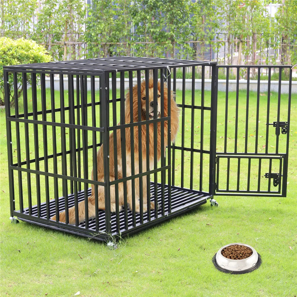 Rolling XXL Dog Crate – Heavy-Duty Metal Removable Tray