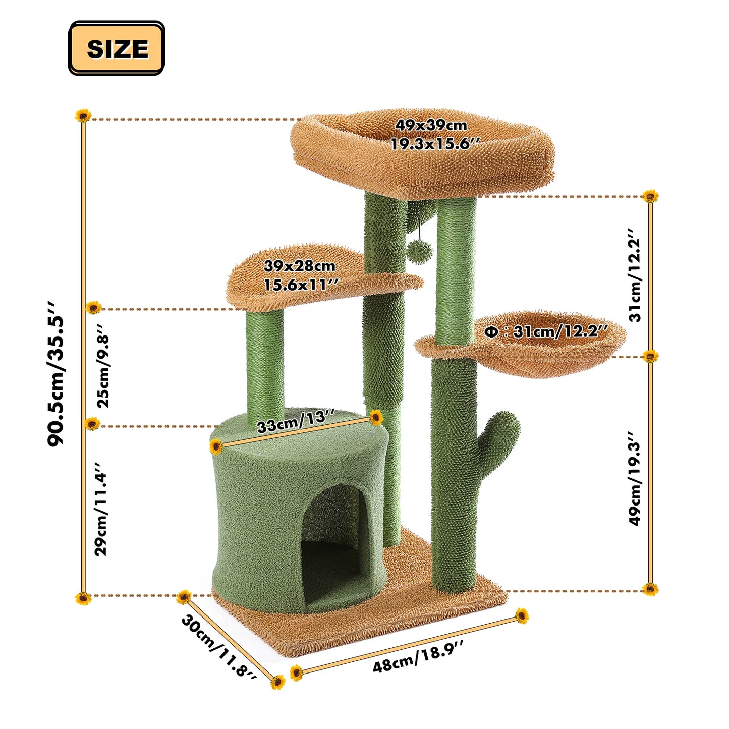 Cactus Cat Tree Tower Scratching Post and Cozy Condo