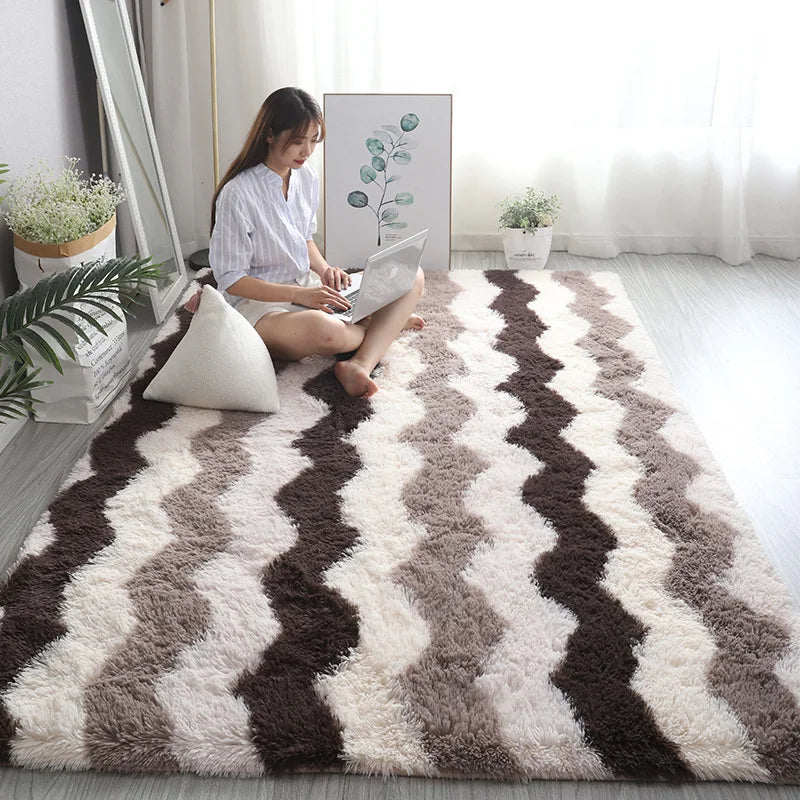 White Fluffy Furry Rug – Modern Soft Carpet for Living Room & Bedroom