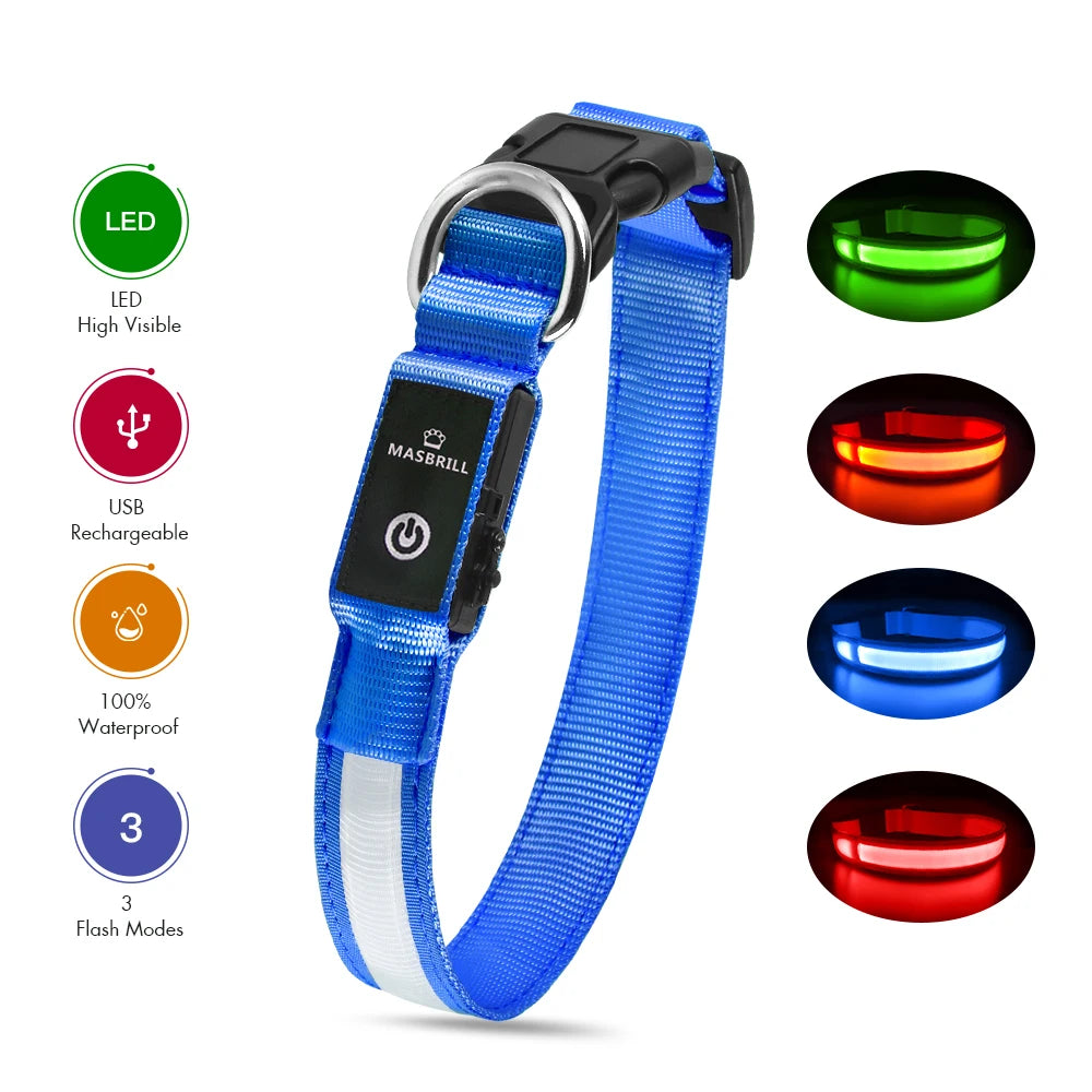 Rechargeable LED Waterproof Luminous Safety Collar for Night Walking Pets