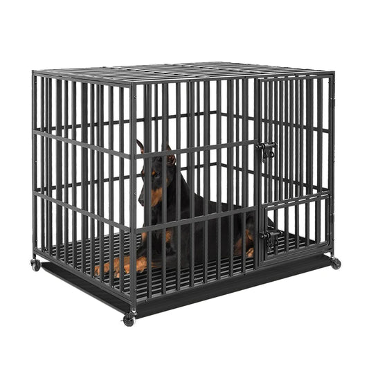 Heavy-Duty Metal Pet Crate with Doors, Locks, Removable Tray & Wheels