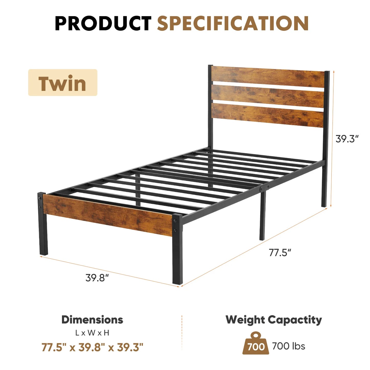 JHK Queen Metal Platform Bed Frame with Headboard & Footboard