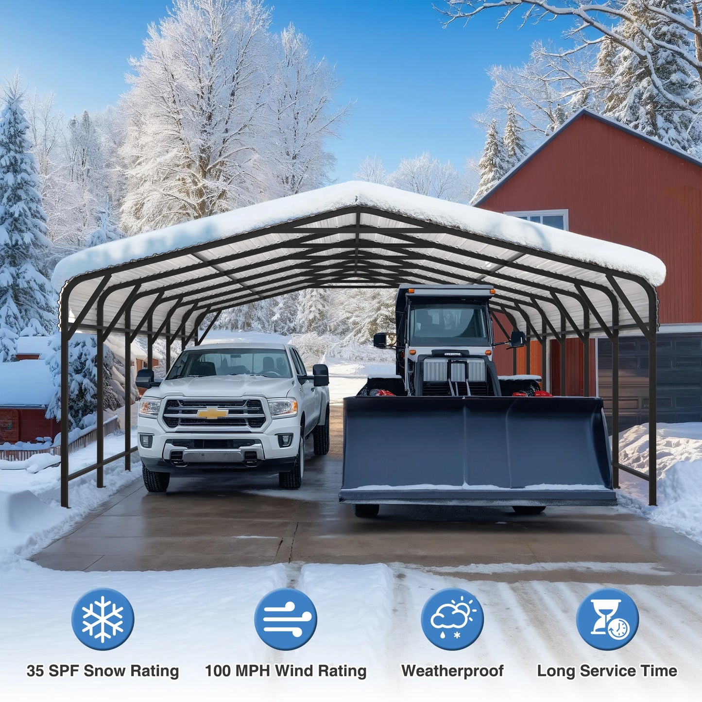 Heavy Duty Metal Carport – Multi-Size Outdoor Shelter for Vehicles and Garden Patio