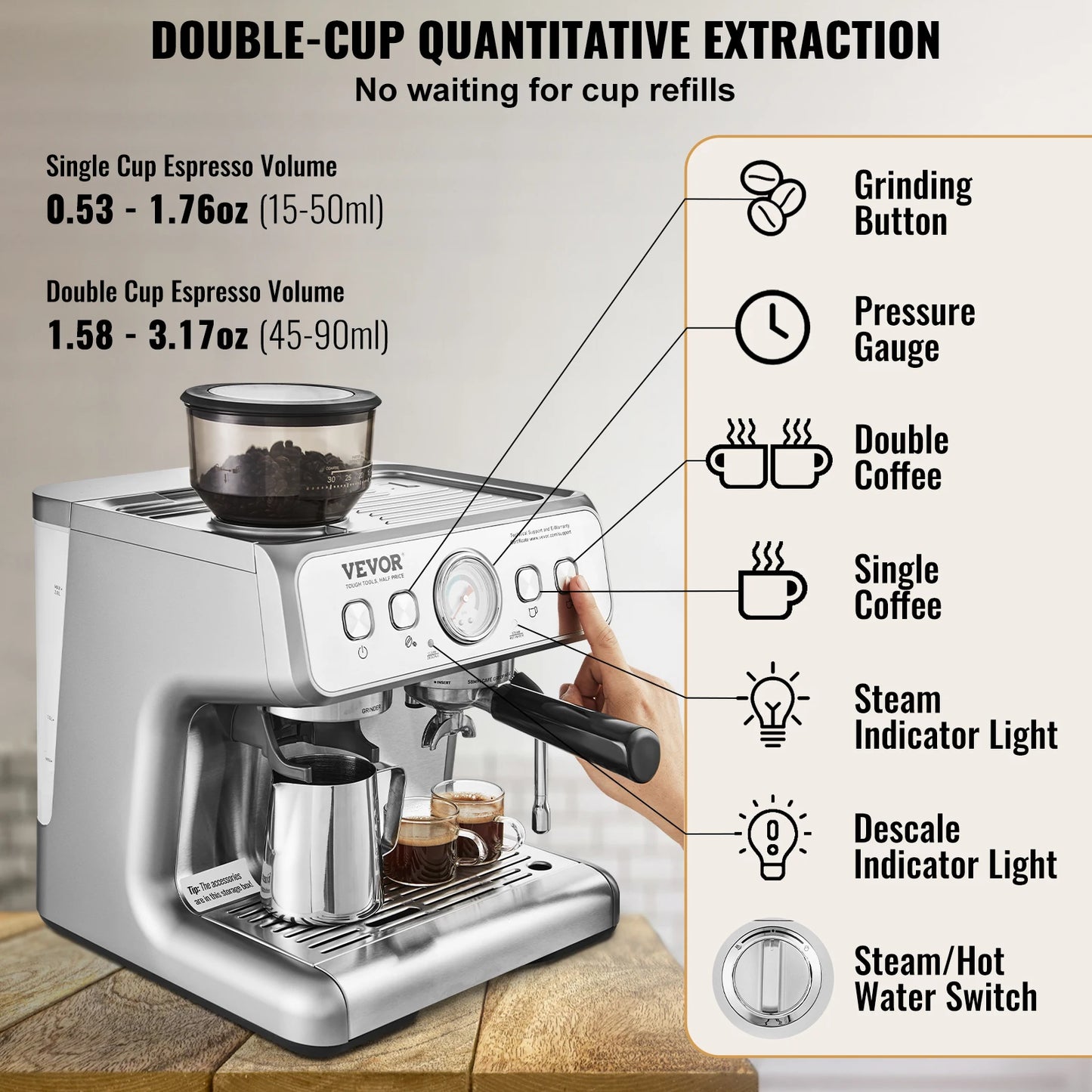Semi-Automatic Espresso Grinder & Coffee Maker – Fresh Brew at Home
