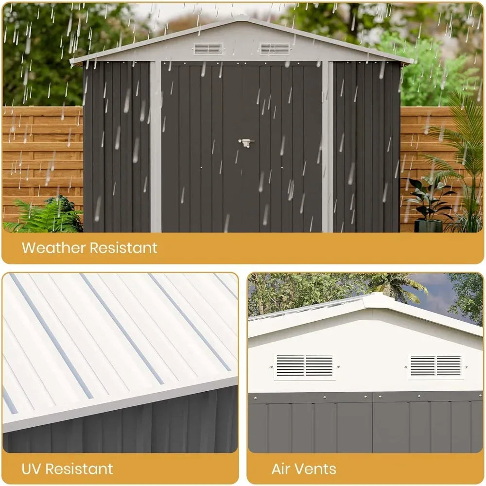 Outdoor Steel Utility and Tool Storage Shed, Lockable Doors