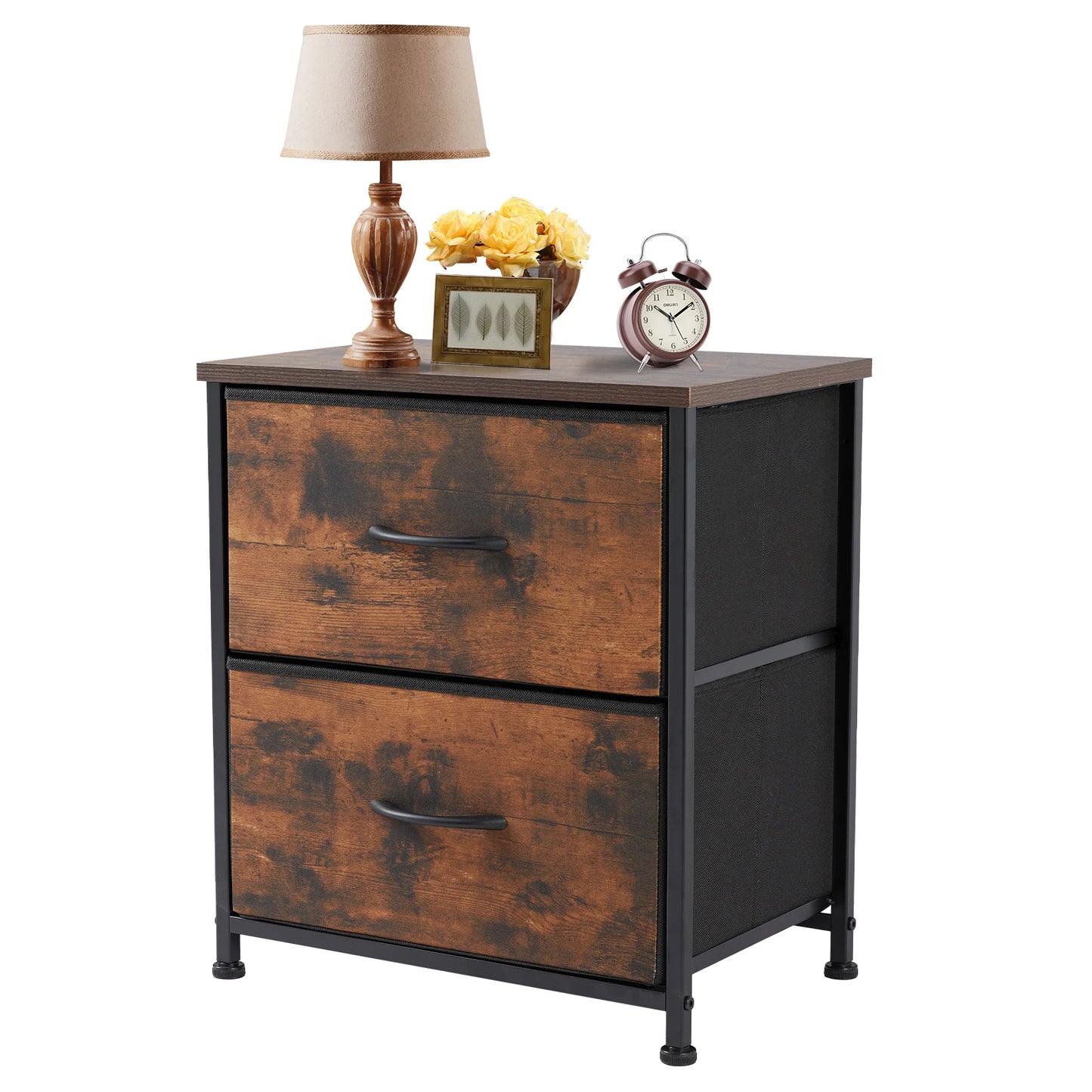 JHK Nightstand with 2 Fabric Drawers – Bedside Storage Cabinet