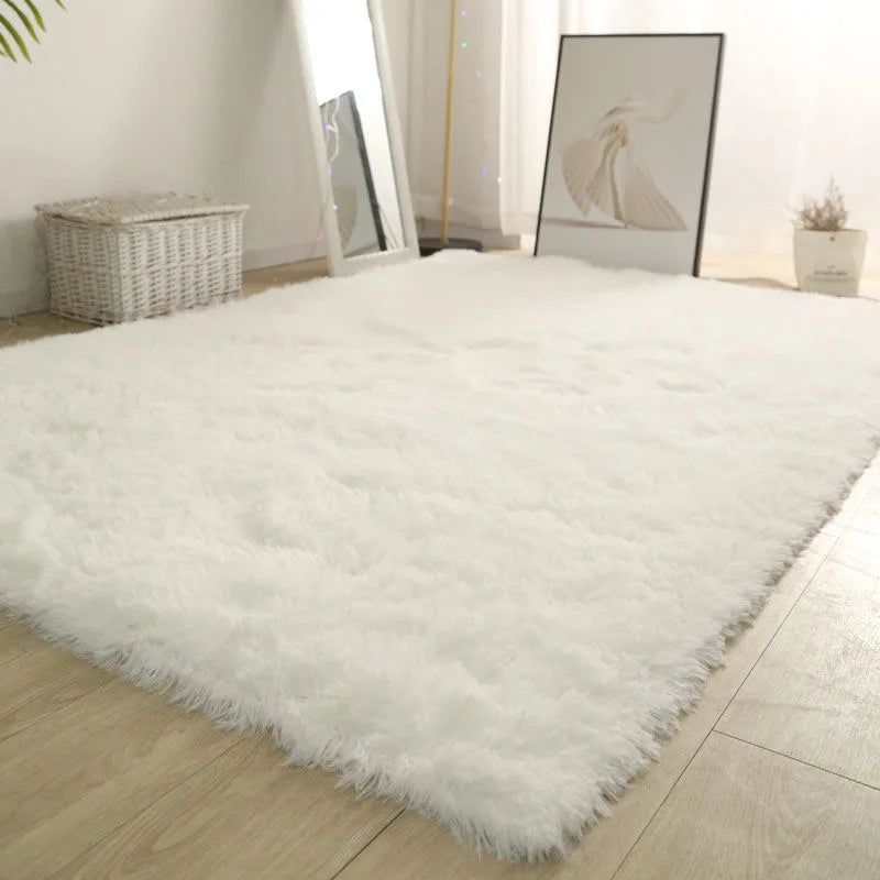 White Fluffy Furry Rug – Modern Soft Carpet for Living Room & Bedroom