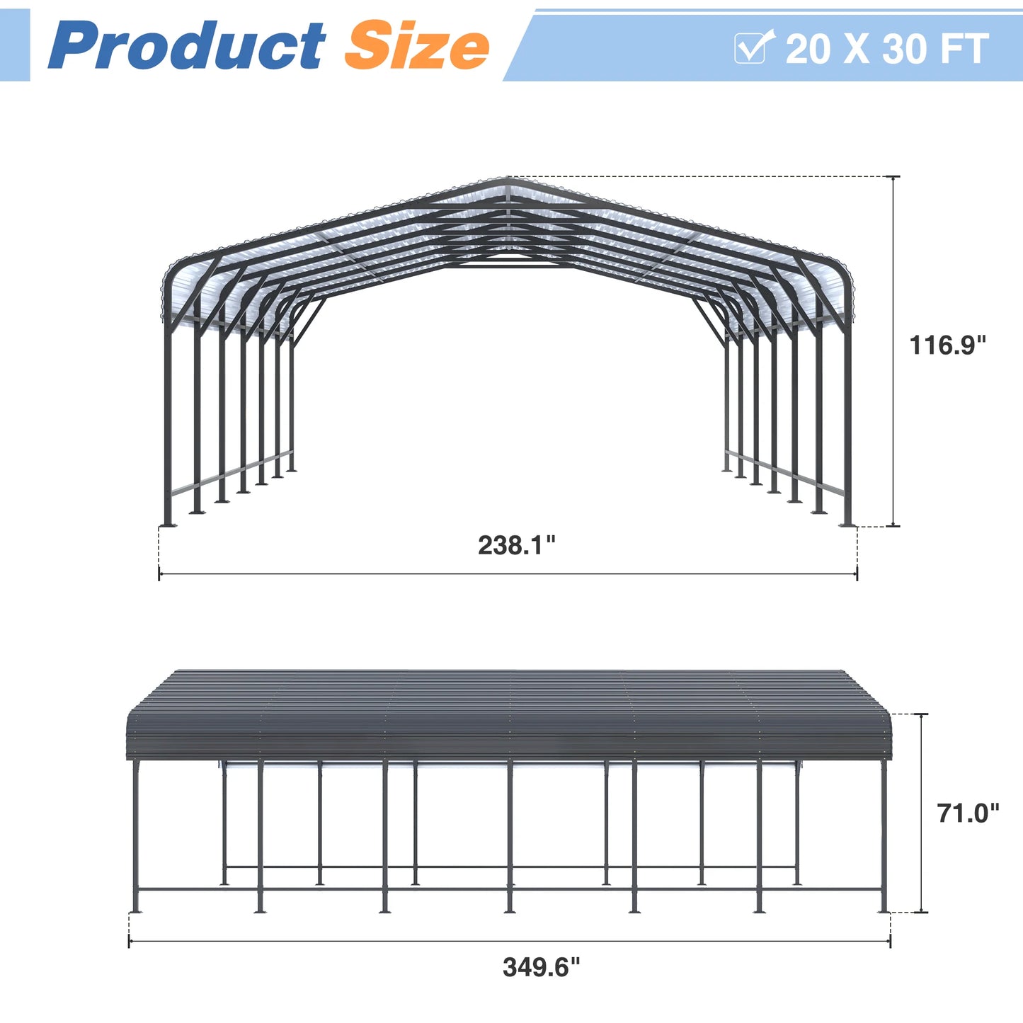 Heavy Duty Galvanized Metal Carport – Pickup Truck Shelter