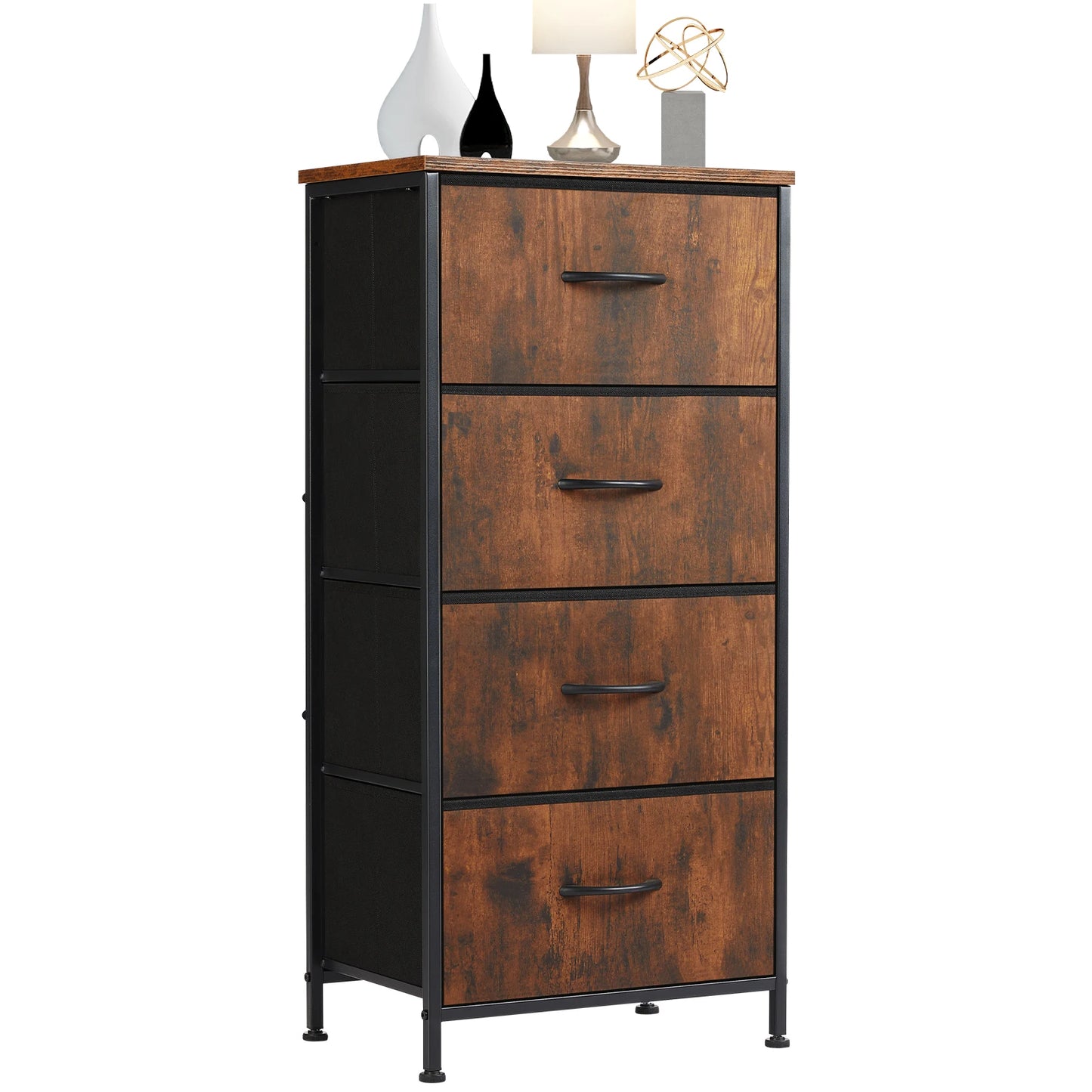 JHK 4-Drawer Fabric Nightstand with Steel Frame