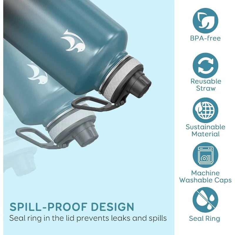 87 oz Insulated Stainless Steel Water Bottle with Straw – 3-Lid Large Sports Jug