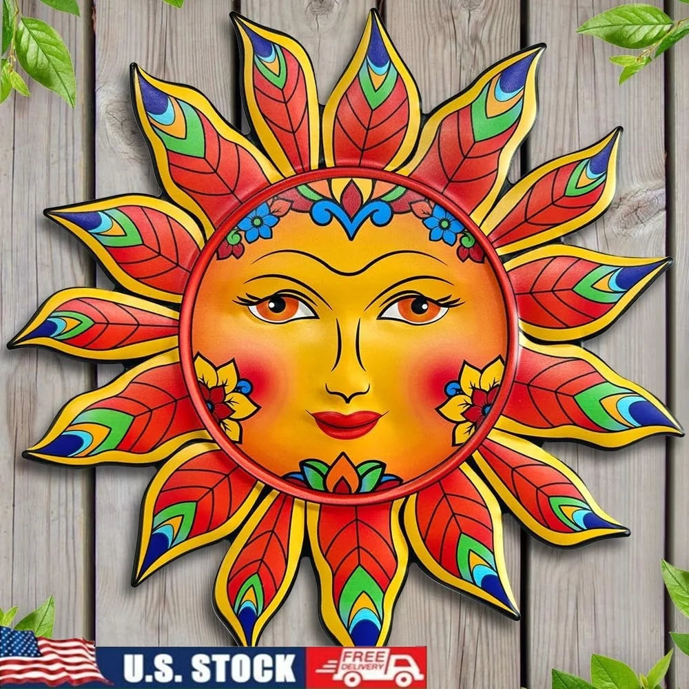 Metal Sunflower Wall Art – Handmade Hanging Decor Warm Face, Bright Flames