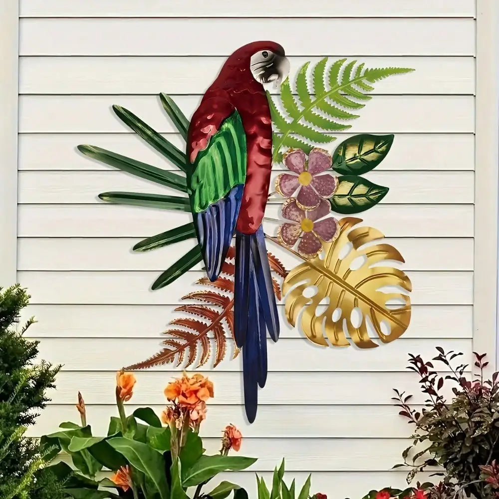 Rustic Parrot & Tropical Flowers Wall Art – Decorative Wall Sculpture