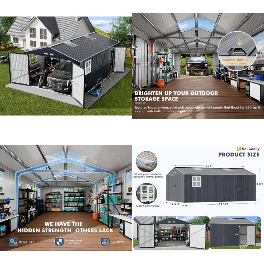 Large Metal Garage Shed – Weatherproof Storage with Skylight