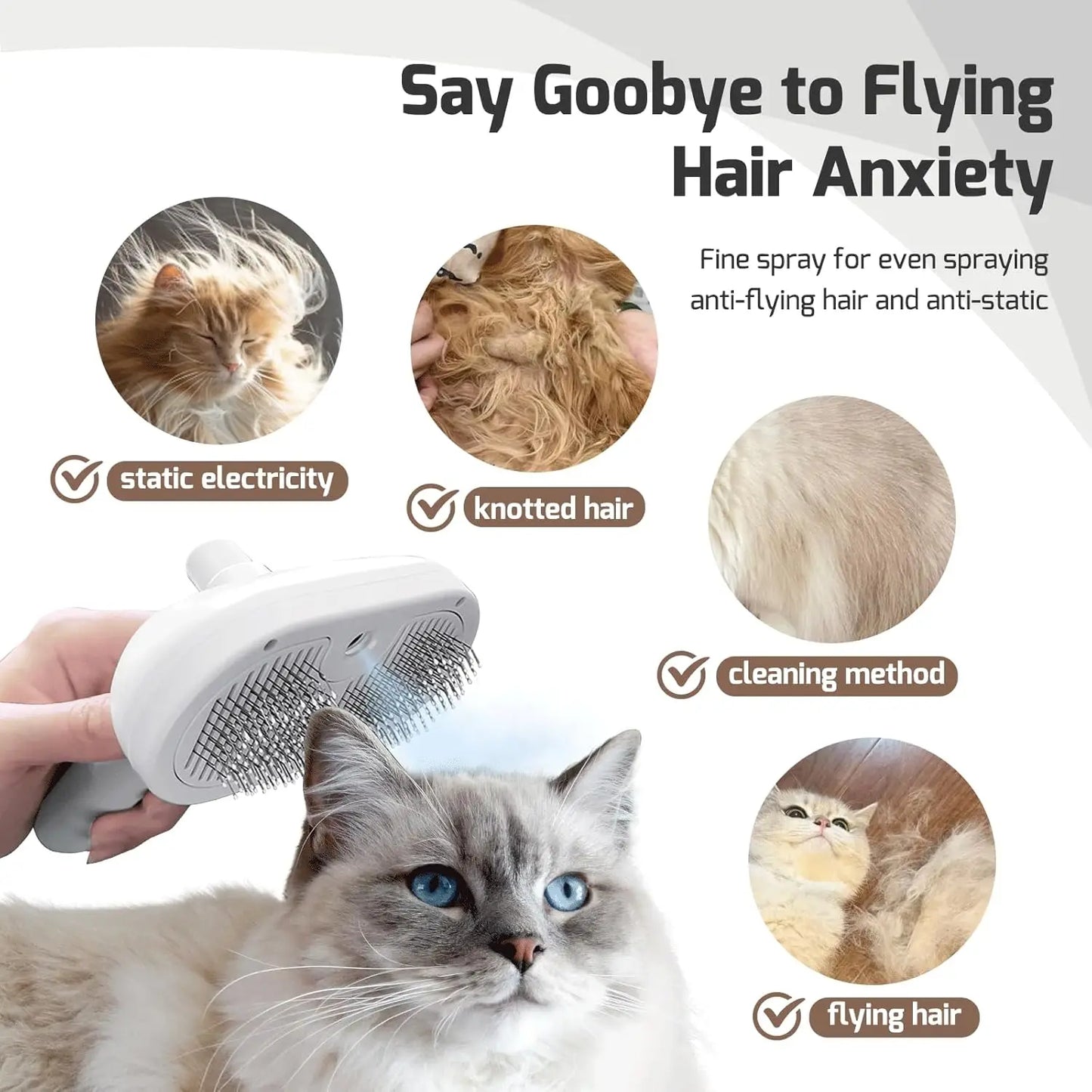 Pet Spray Hair Comb – Dematting Grooming Brush with Water Mist for Cats & Dogs